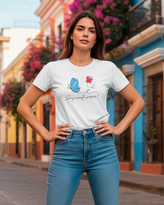 OFERTA X 3Camiseta con Frase y Mariposa | Blanco y Gris